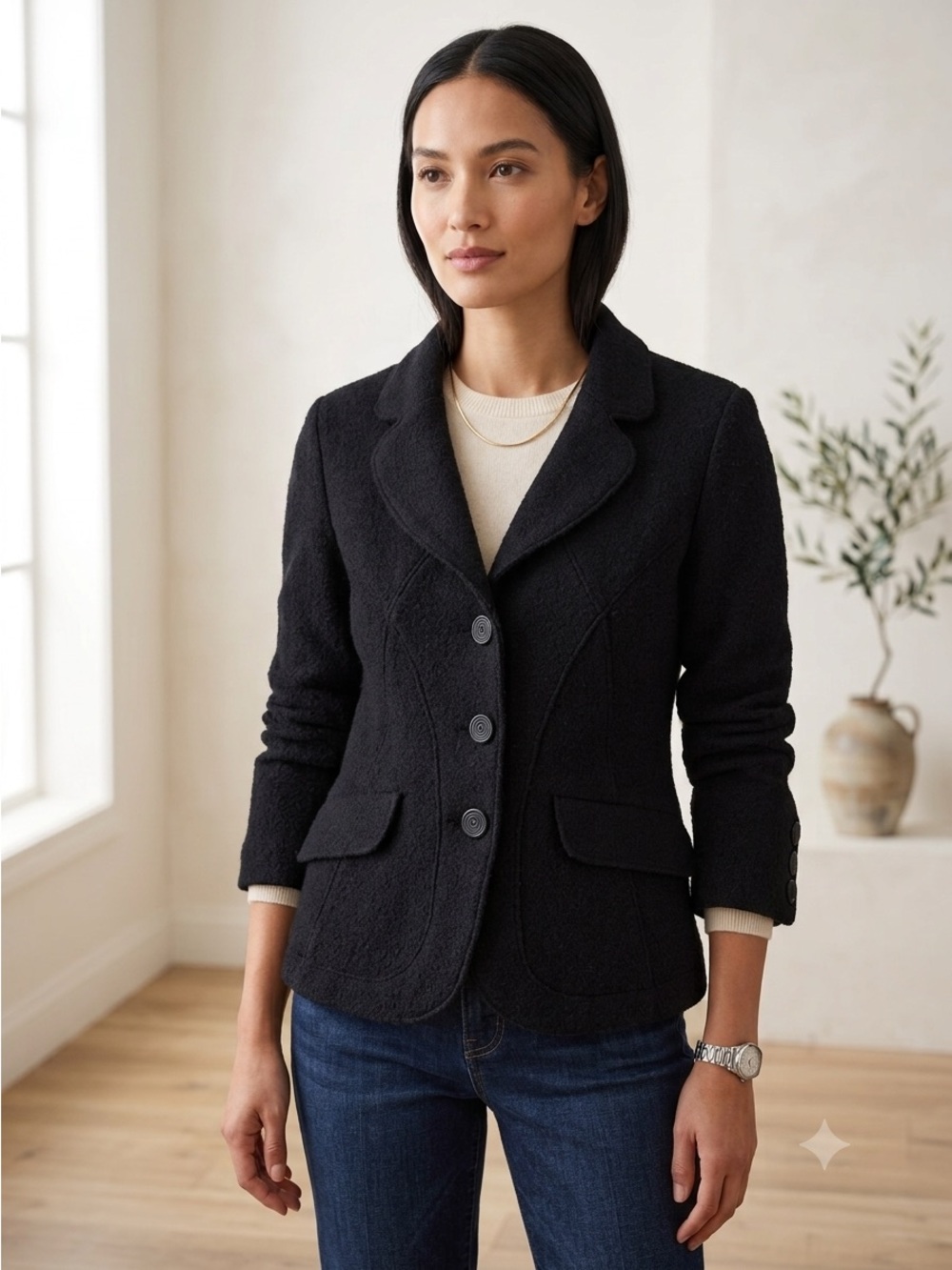 Iris Setlakwe Black Boiled Wool Tailored Sweater Blazer | Made in Canada - US 6
